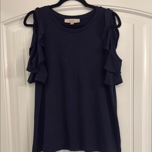LOFT Ruffled Blue Sleeveless Blouse